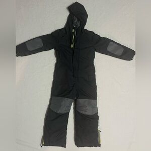 Boys Black & Gray Snowsuit - One Piece Long Sleeve Snow Gear W/ Hood, Size 8-10